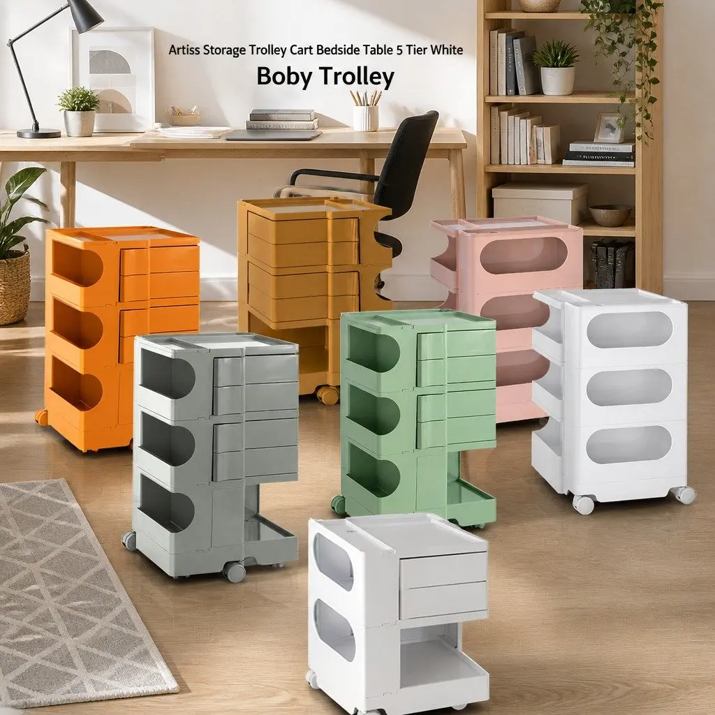 Storage Trolley Compact Fold-Out Shelves White Organizer