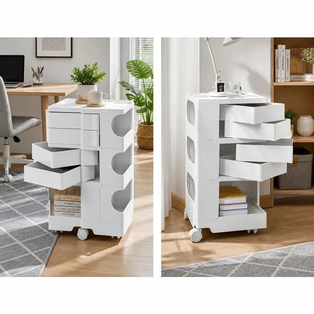 Storage Trolley Compact Fold-Out Shelves White Organizer