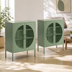 2-Door Mesh Door Buffet Sideboard Cabinet in Light Green