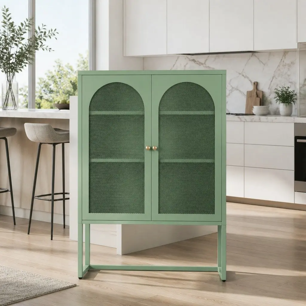 Buffet Sideboard Storage Cabinet Modern 2-Door Adjustable Shelves Light Green