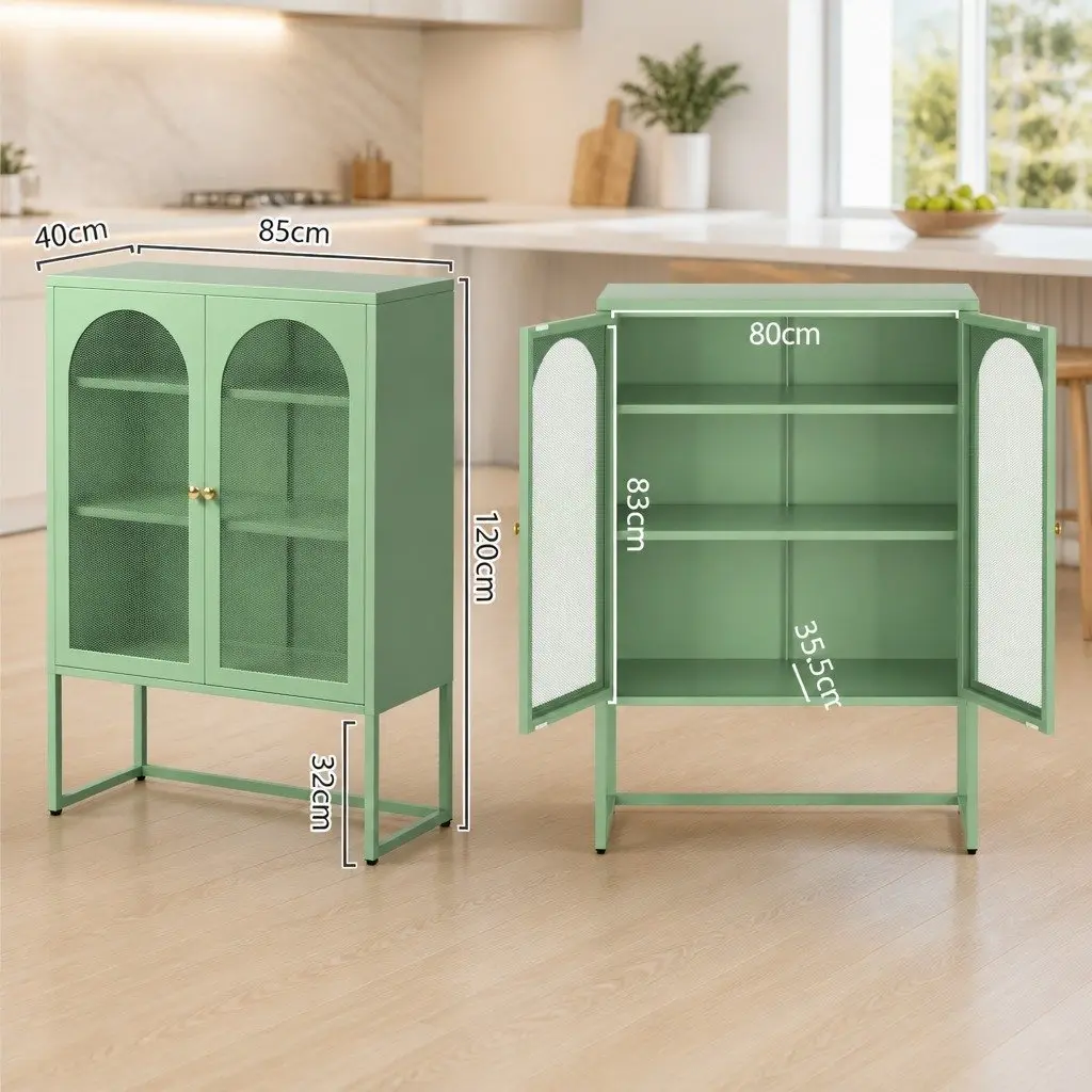 Buffet Sideboard Storage Cabinet Modern 2-Door Adjustable Shelves Light Green