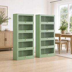 Buffet Sideboard Cabinet Set with 2 Storage Units in Green
