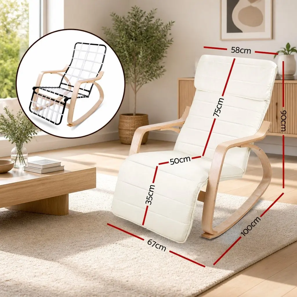 Rocking Armchair with Adjustable Footrest Nursing Chair Beige Bentwood Design