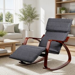 Rocking Armchair with Adjustable Footrest in Charcoal
