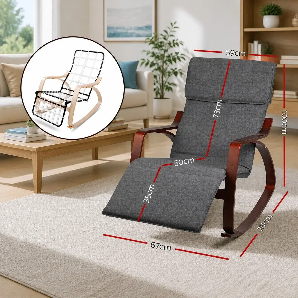 Rocking Armchair with Adjustable Footrest in Charcoal