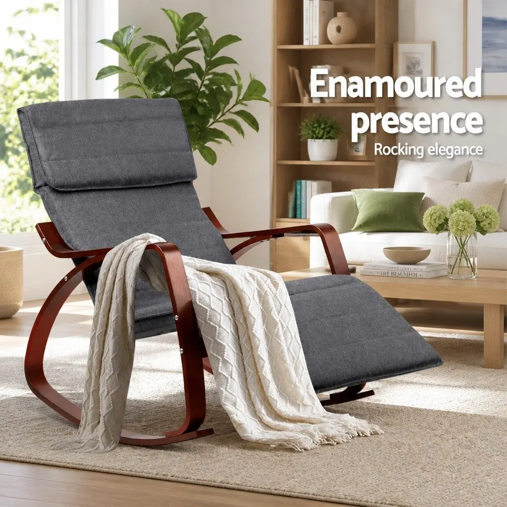 Rocking Armchair with Adjustable Footrest in Charcoal