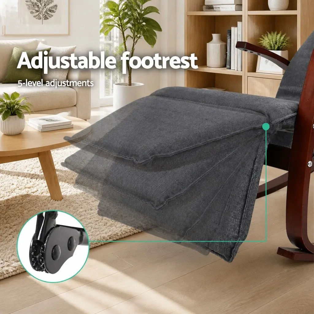 Rocking Armchair with Adjustable Footrest in Charcoal