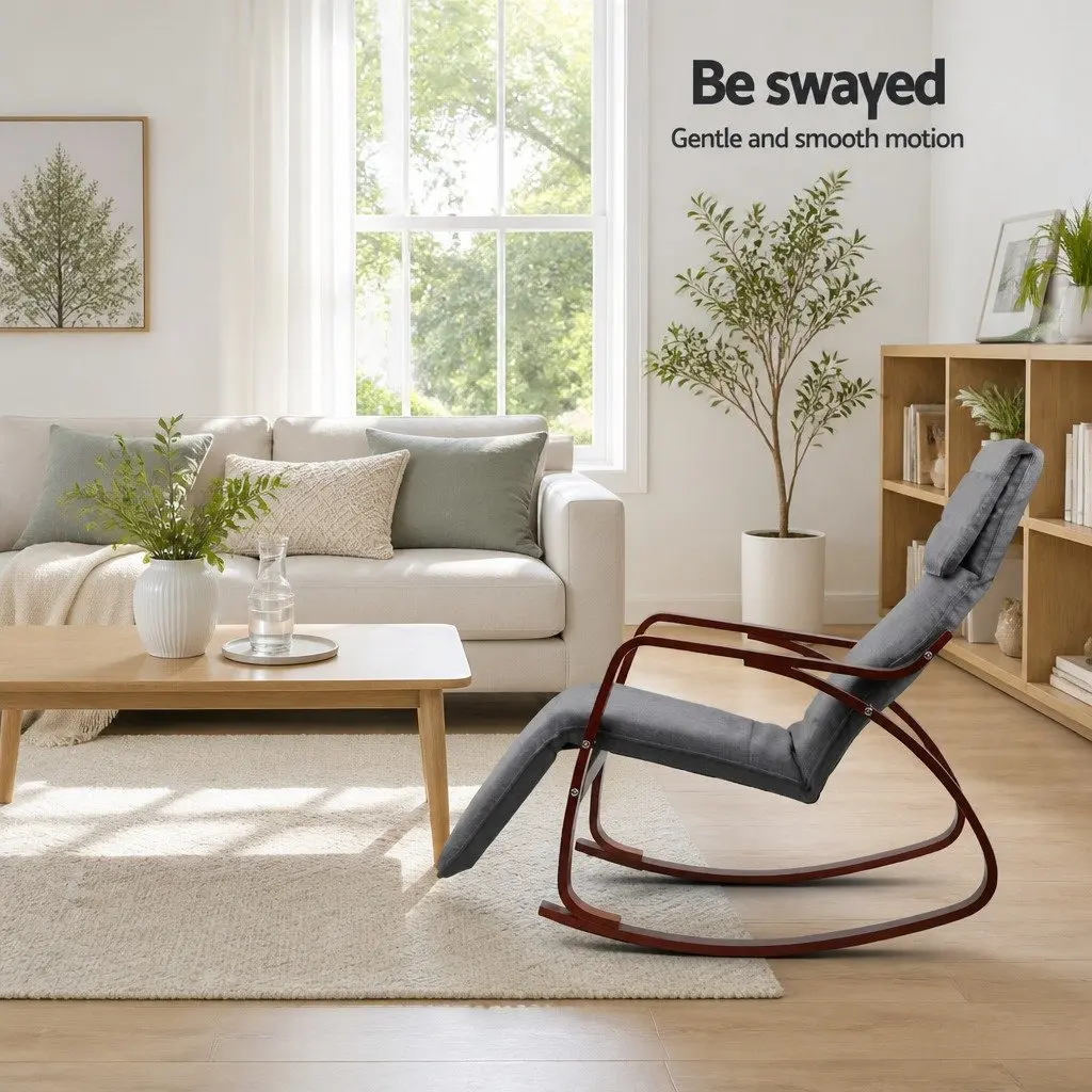Rocking Armchair with Adjustable Footrest in Charcoal
