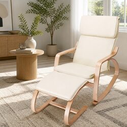 Contemporary Rocking Armchair and Footstool in Beige