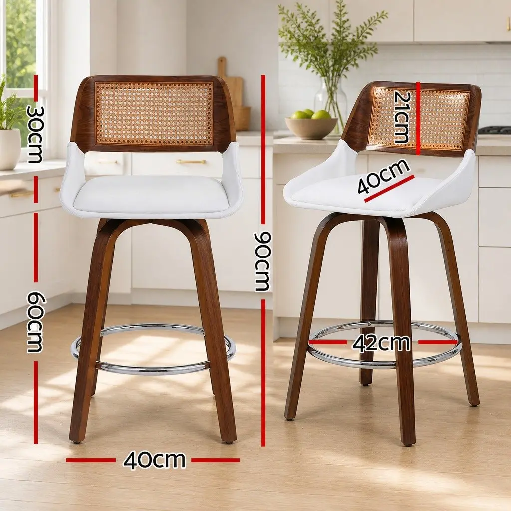 Bar Stools Swivel Ergonomic 60cm Seat Height Walnut White Set of 3