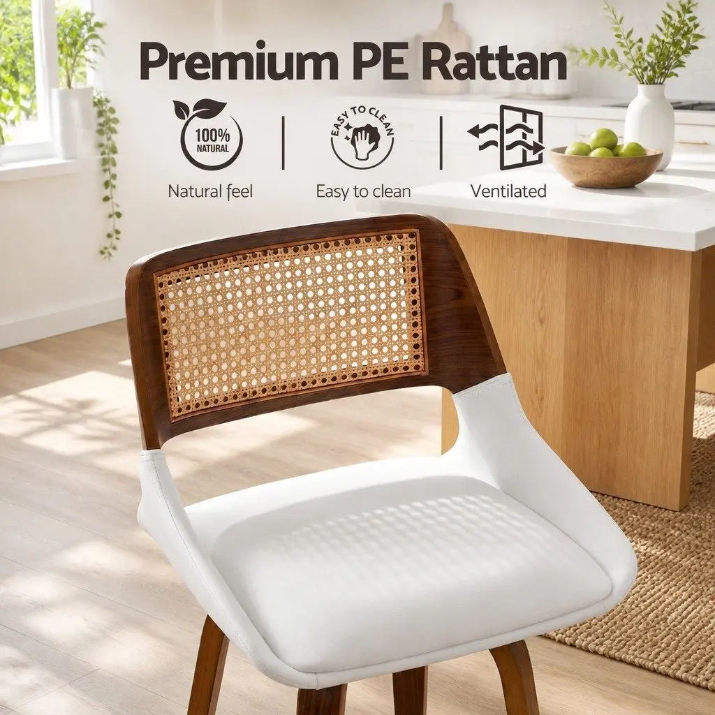 Bar Stools Swivel Ergonomic 60cm Seat Height Walnut White Set of 3