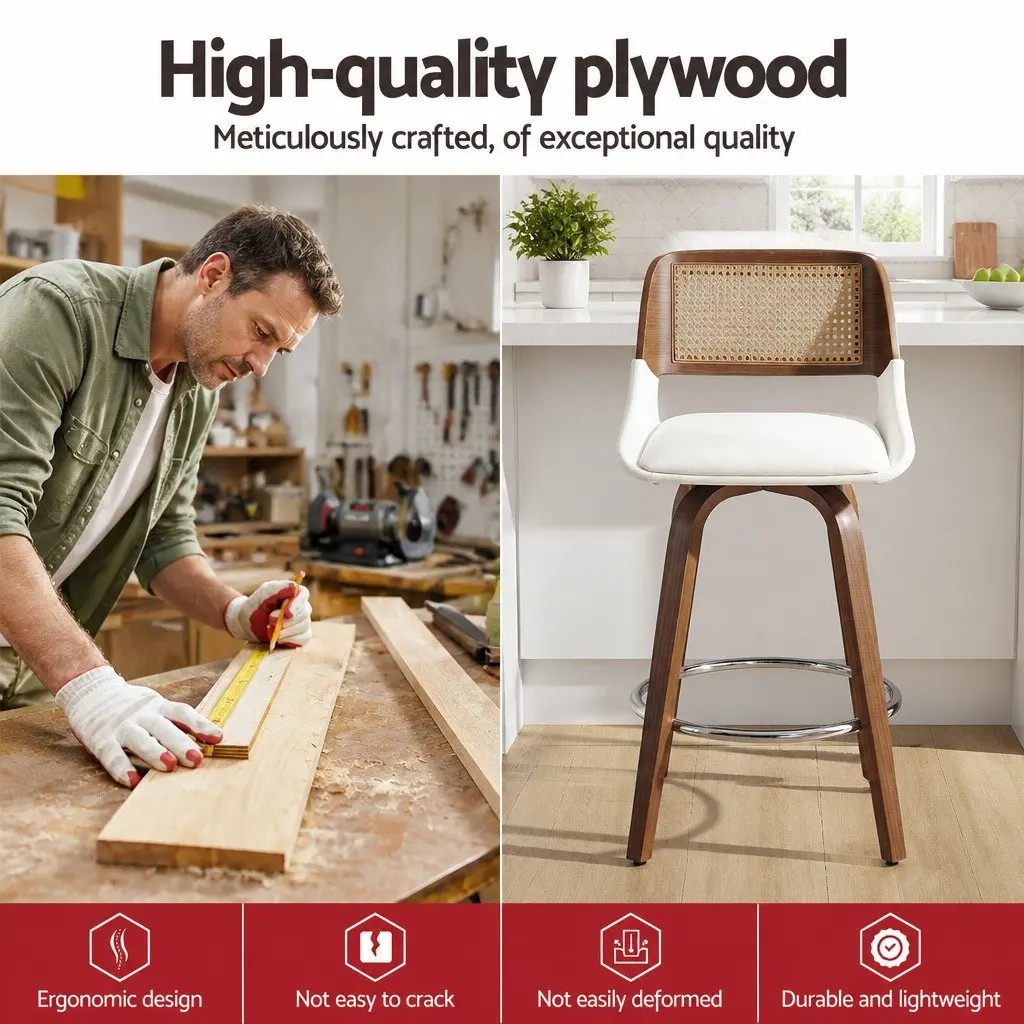 Bar Stools Swivel Ergonomic 60cm Seat Height Walnut White Set of 3