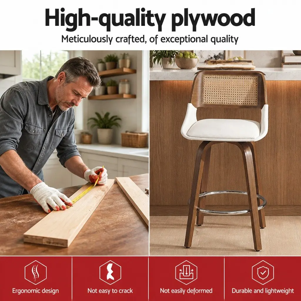 Bar Stools Swivel Ergonomic 60cm Seat Height Walnut White Set of 4