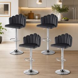 Bar Stools Set of 4 with Adjustable Height in Grey Velvet