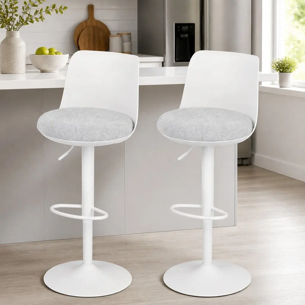 Swivel Bar Stools Ergonomic Curved Backrest Adjustable Height 64 to 85 cm White Set of 2