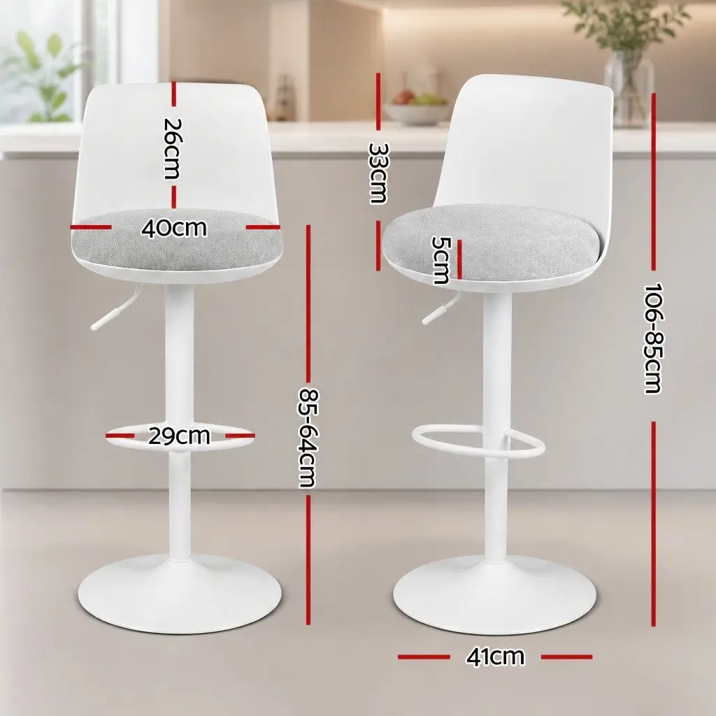 Swivel Bar Stools Ergonomic Curved Backrest Adjustable Height 64 to 85 cm White Set of 2