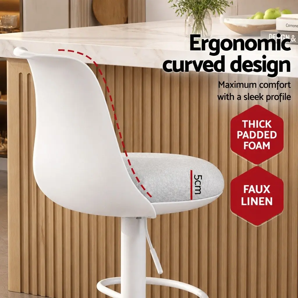 Swivel Bar Stools Ergonomic Curved Backrest Adjustable Height 64 to 85 cm White Set of 2