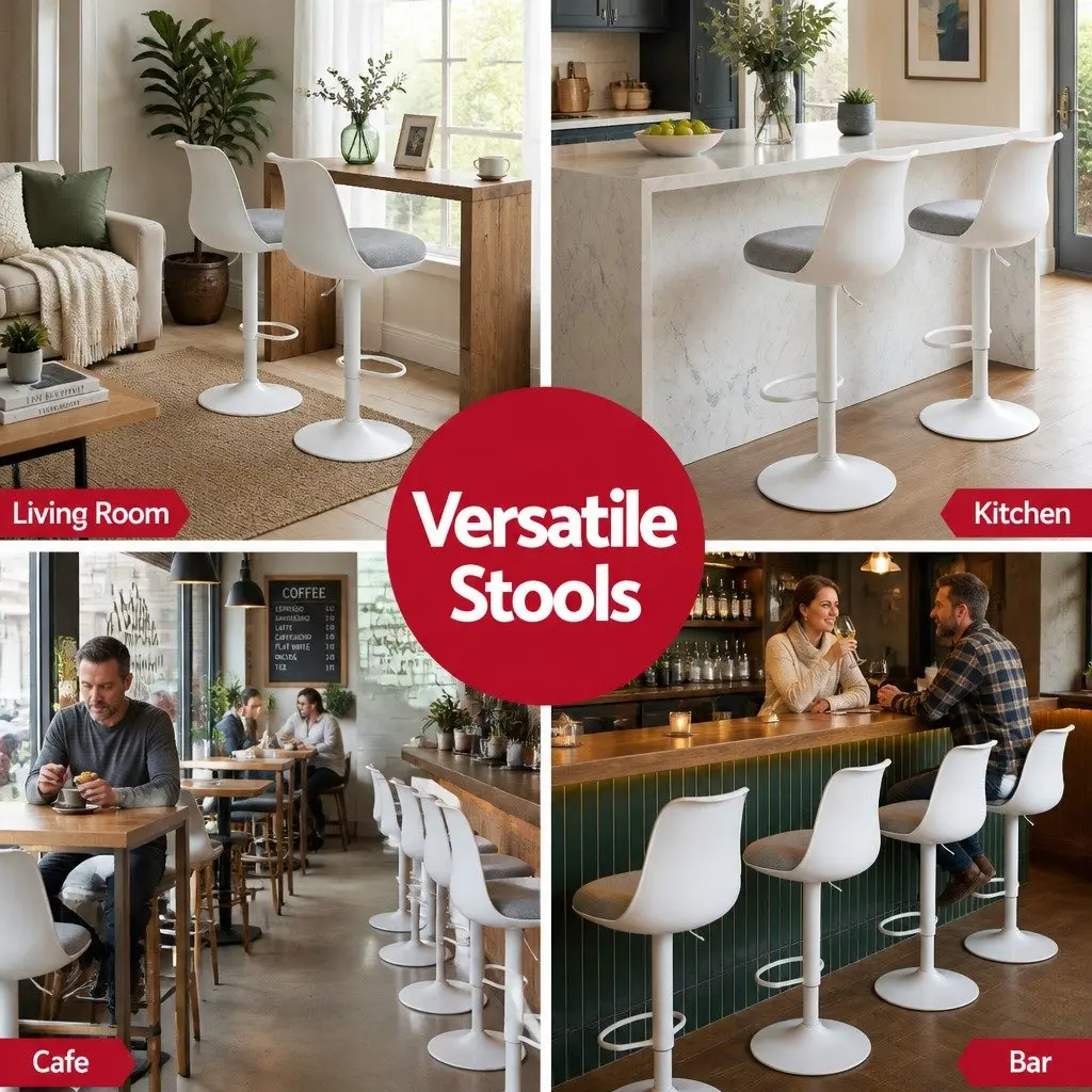 Swivel Bar Stools Ergonomic Curved Backrest Adjustable Height 64 to 85 cm White Set of 2