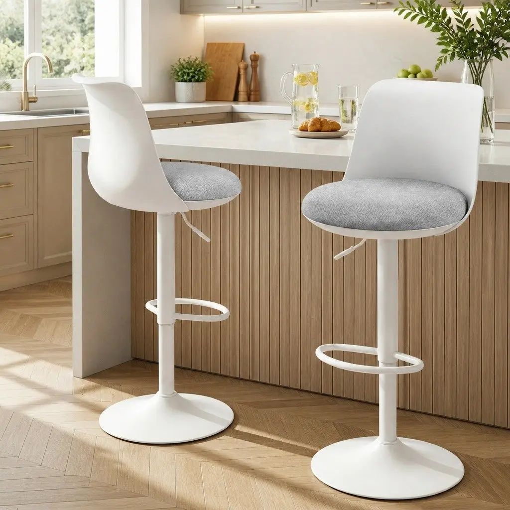 Swivel Bar Stools Ergonomic Curved Backrest Adjustable Height 64 to 85 cm White Set of 2