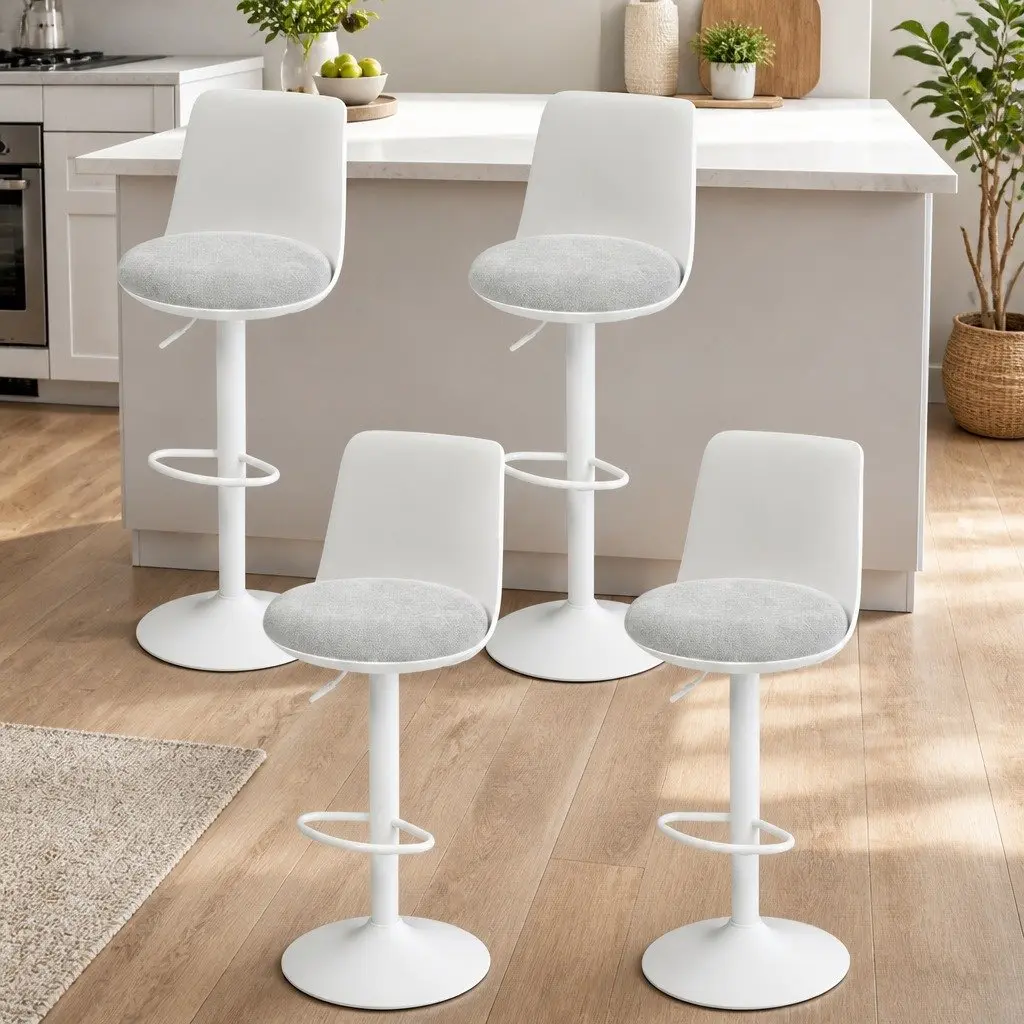 Bar Stools Ergonomic Curved Adjustable Height White Set of 4