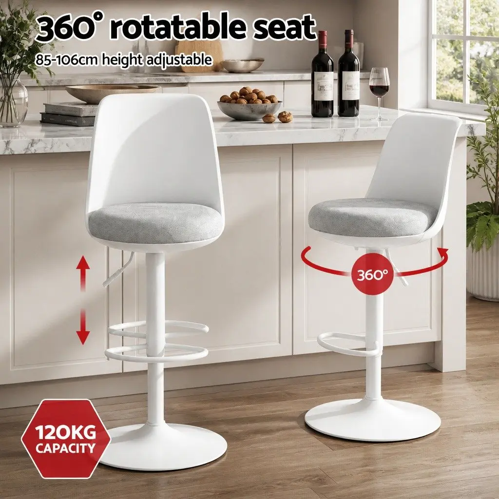 Bar Stools Ergonomic Curved Adjustable Height White Set of 4