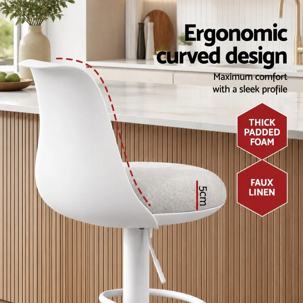 Bar Stools Ergonomic Curved Adjustable Height White Set of 4