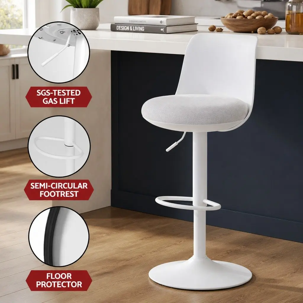 Bar Stools Ergonomic Curved Adjustable Height White Set of 4