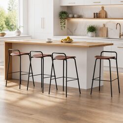 4-Piece Set of Bar Stools with Metal Frame and Cushioning
