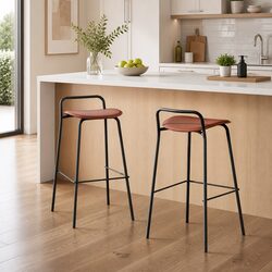 Set of 2 Bar Stools with Metal Frame and Cushioned Seats