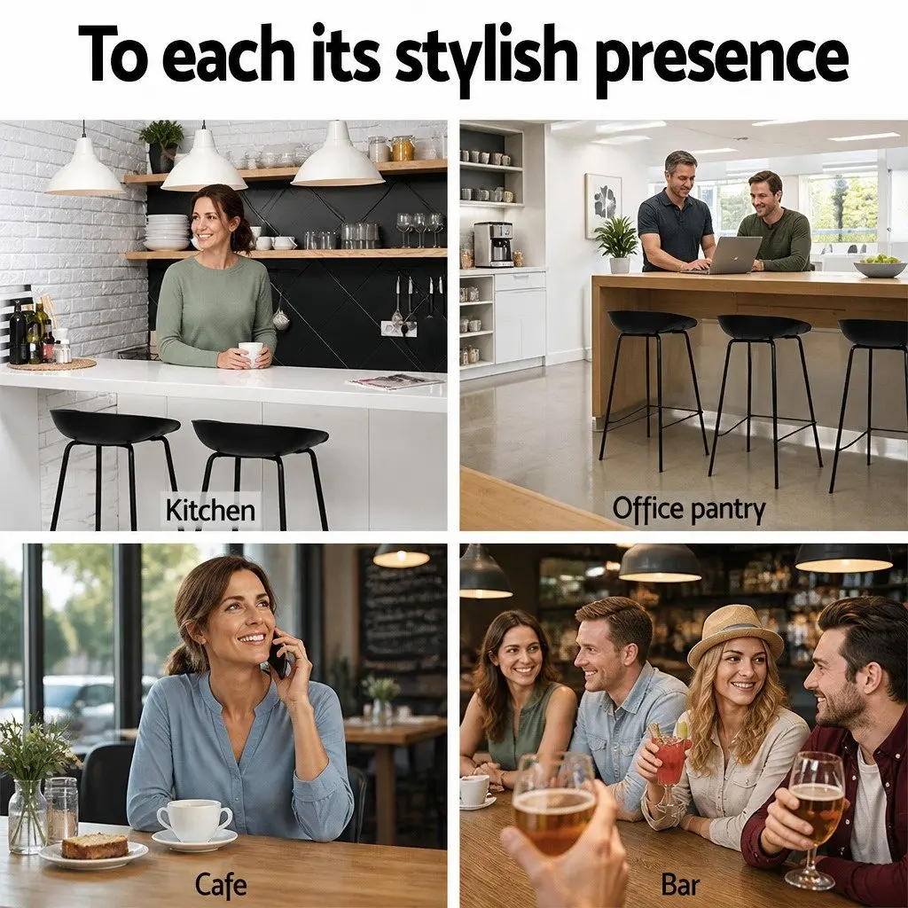 Bar Stools Set of 4 Kitchen Counter Height Metal Frame Black Footrest Anti-Slip