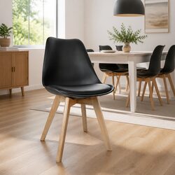 4-Piece Dining Chair Set with Black PU Leather and Wood Legs