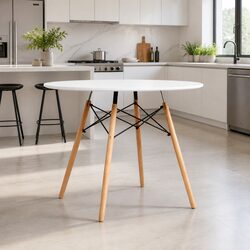 90cm Round Dining Table - Solid Beech Wood Legs