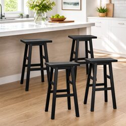 4 Black Wooden Bar Stools with Saddle Seat Design