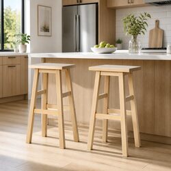 Set of 2 Beech Wood Bar Stools for Kitchen Use