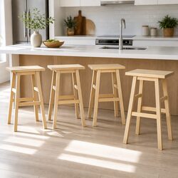 Set of 4 Beech Wood Bar Stools with Saddle Seats