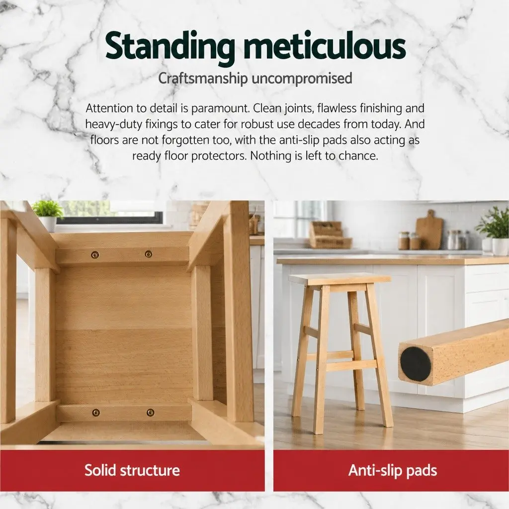 Wooden Bar Stools Set of 4 Natural Saddle Seat 66.5cm Height for Kitchen Island and Breakfast Counter