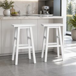 White Beech Wood Bar Stools Set of 2 with Footrest