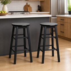 Set of 2 Black Beech Wood Bar Stools with Stability Features