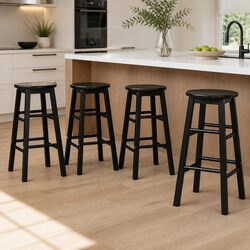 Set of 4 Black Bar Stools - Solid Beech Wood