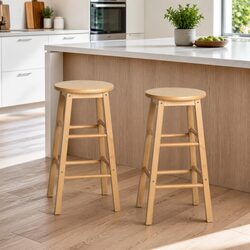 Bar Stools Set of 2 in Solid Beech Wood with Footrest