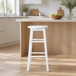 Set of 2 White Bar Stools with Solid Beech Wood Construction