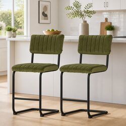 Metal Frame Green Velvet Bar Stools with Back Support