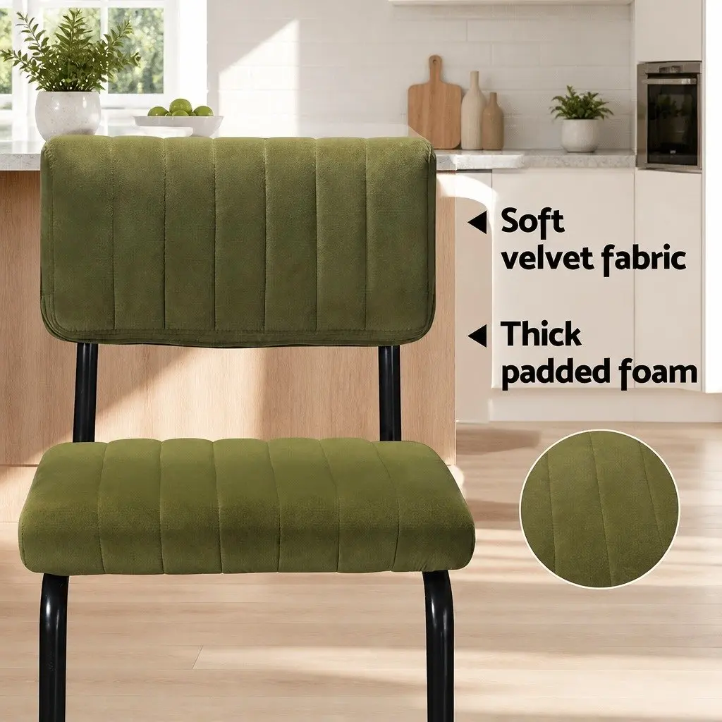 Bar Stools Cushioned Seat Back Support 65cm Green Velvet Metal Footrest Set