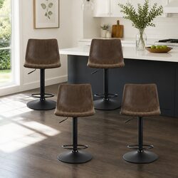 Brown Faux Leather Bar Stools Set of 4 with Swivel
