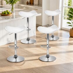 Set of 4 Adjustable White Bar Stools with Chrome Base