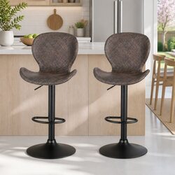 Set of 2 Adjustable Height Bar Stools with Rattan Seating