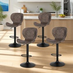 Set of 4 Swivel Bar Stools with PE Rattan and Metal Frame