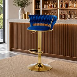 Adjustable Gas Lift Bar Stools with Velvet Upholstery