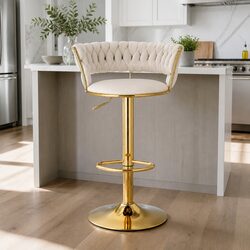Height Adjustable Bar Stools with Velvet and Woven Backrest