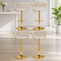 Bar Stools Set of 4 with Gas Lift and Velvet Upholstery